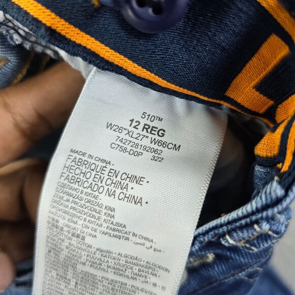 Levi's 510 Boys Skinny Jeans Size 12 REG W26 X L27 Mid Rise Blue Denim - Picture 7 of 15